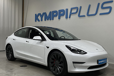 Tesla Model 3 Performance - Pearl White Multi-Coat / Lämpöpumppu / 20'' Überturbine -vanteet / Lasikatto